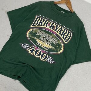 Vintage Brickyard 400 Indianapolis Motor Speedway T-Shirt Green Mens L Racing‎